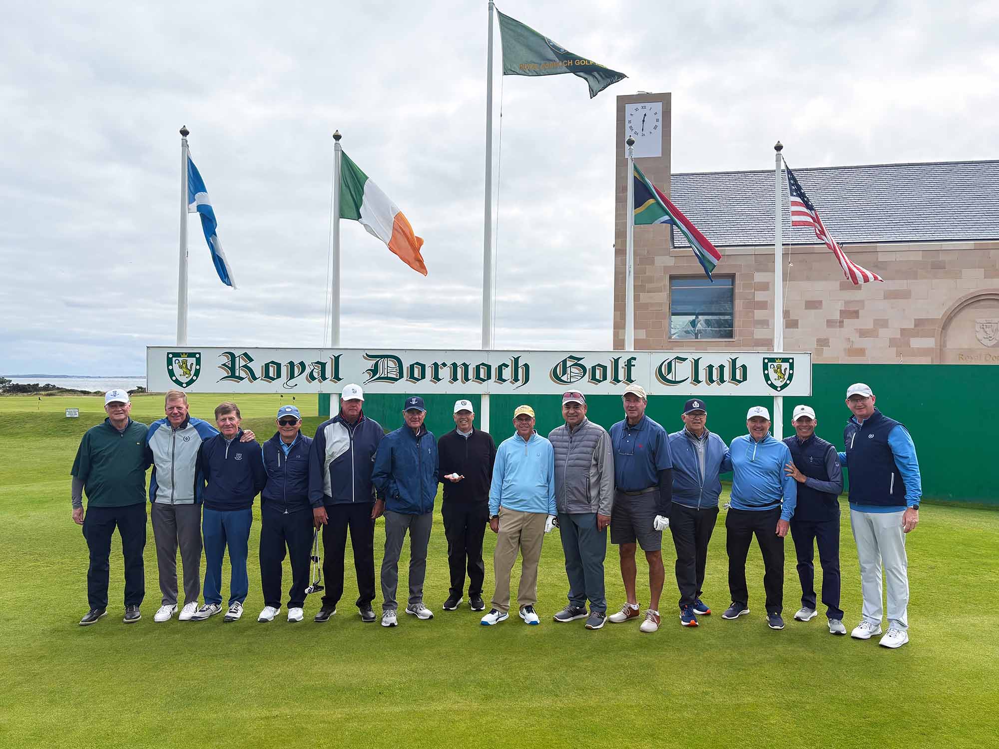 Golfers at Royal Dornoch with new Clubhouse