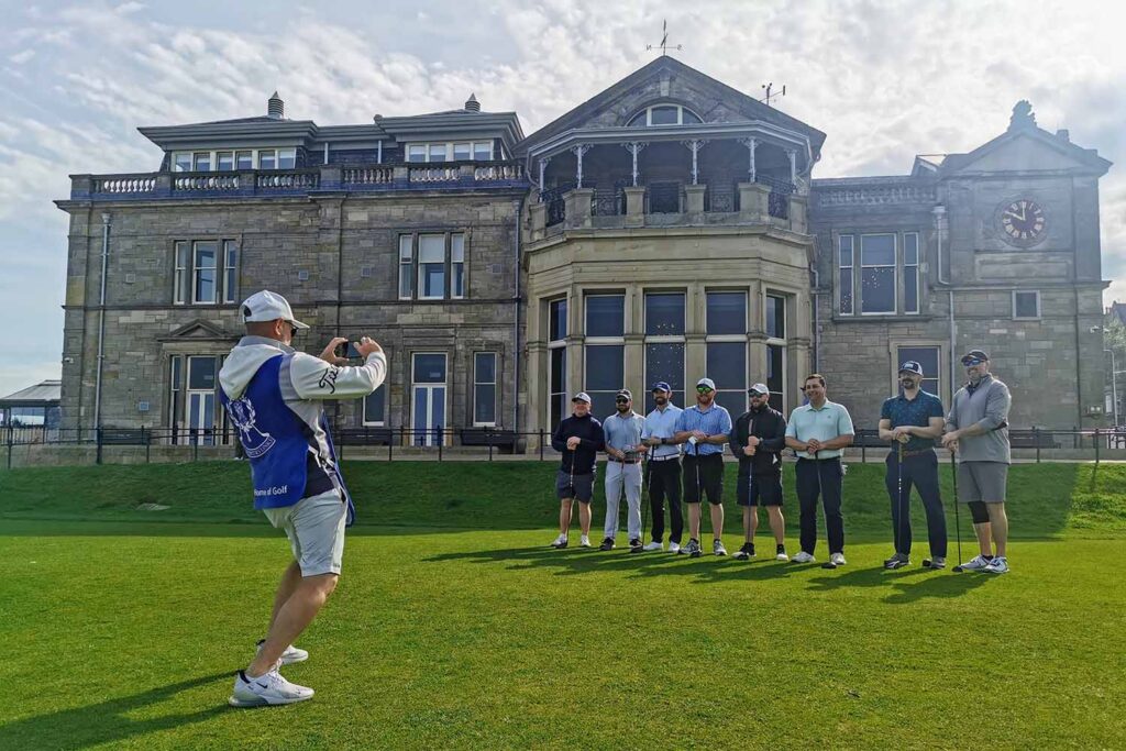 Travelers playing golf in Scotland