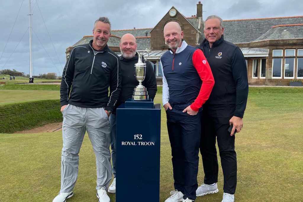 Golfers with the Claret Jug during golf trip to Scotland