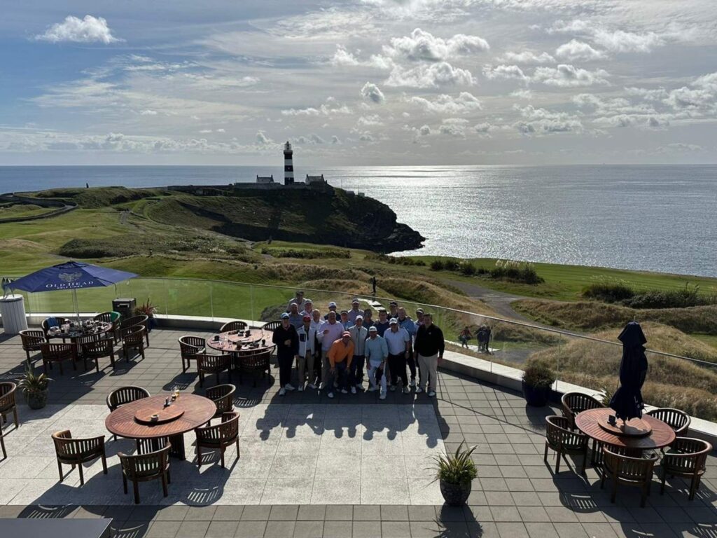 Jason Howard, PGA and Mike Bradshaw, PGA with their Kirkbrae Country Club members at Old Head Golf Links.