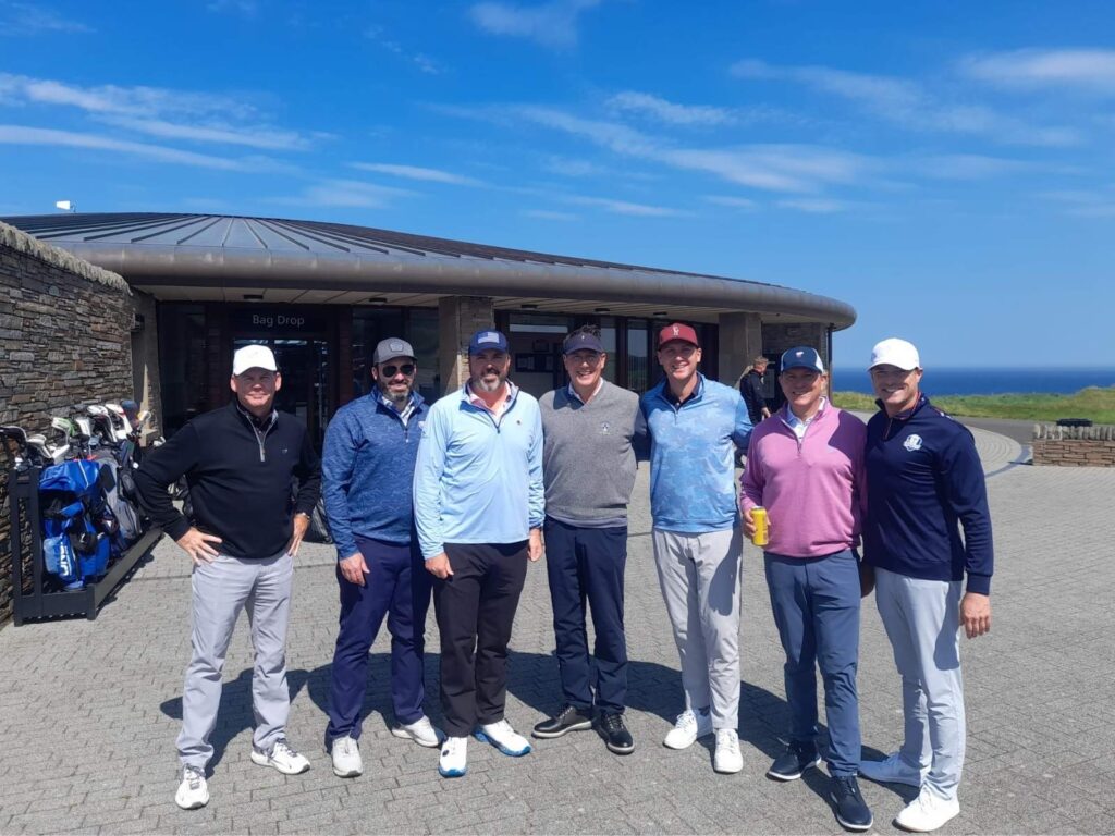 Group Captain Jeff Hartley and Friends on a sunny day at the Castle Course at St. Andrews.