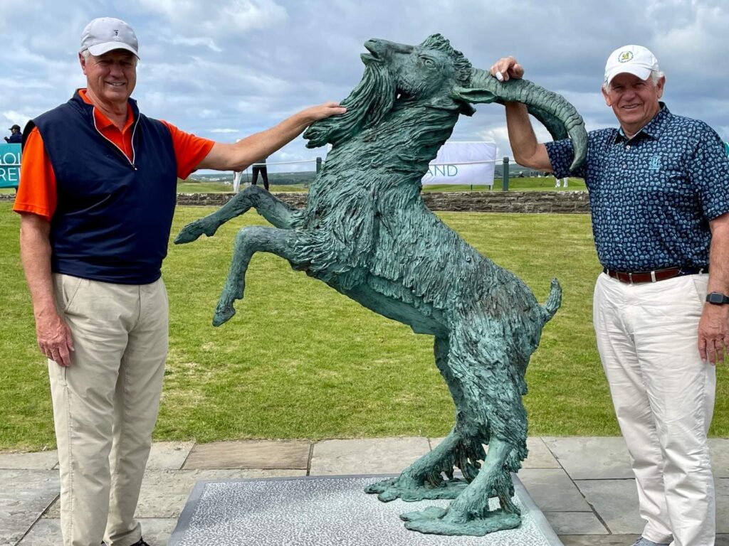 Group Captain Debby Pratt from Harrison Lake Country Club snaps a pre-round photo of Rick Risinger and Mark Pratt at Lahinch.