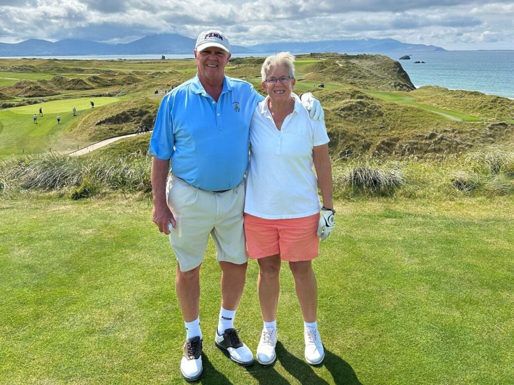 Steve & Dana Radanovic from Copper Hill Country Club enjoy a glorious day at Tralee Golf Links.