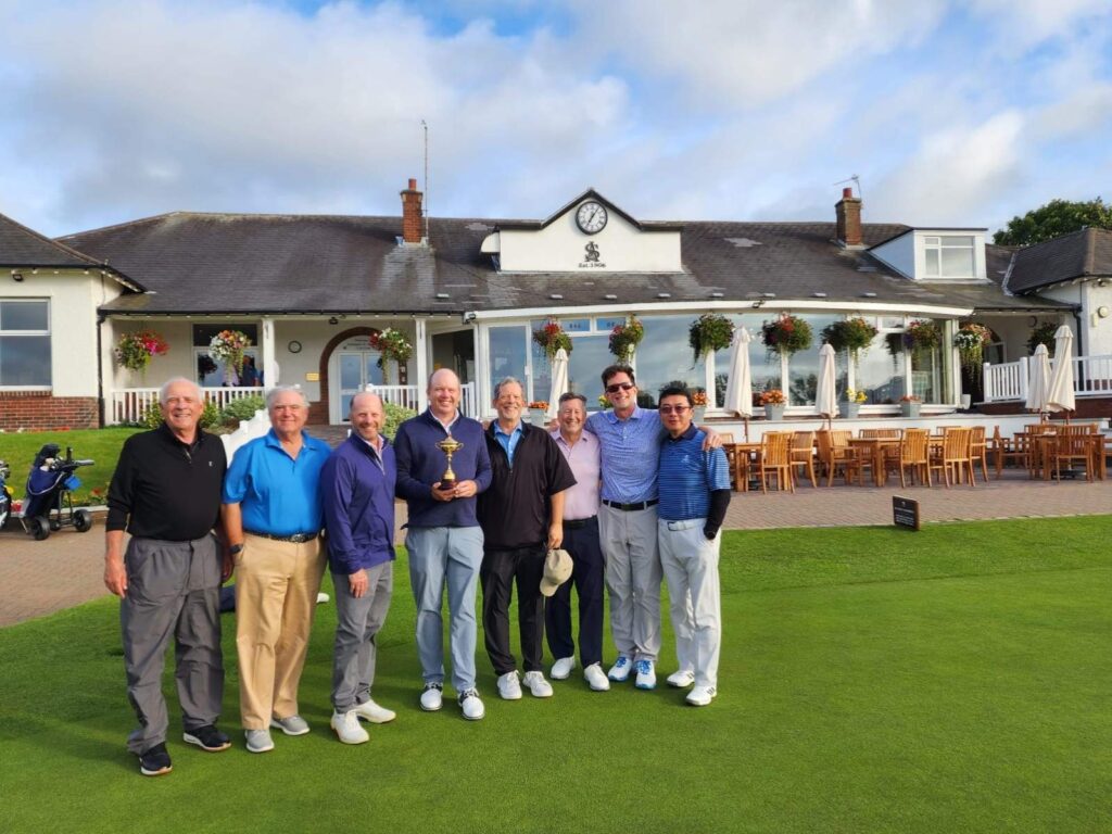 Chris Miller, PGA with his Hillcrest Country Club members and the Ryder Cup at Southport & Ainsdale.