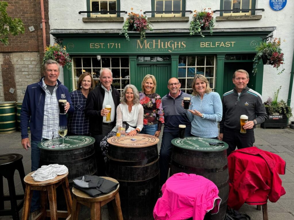 Group Captain Myra Lincoln and Friends from Persimmon Woods Golf Club at the legendary McHugh’s Bar in Belfast.