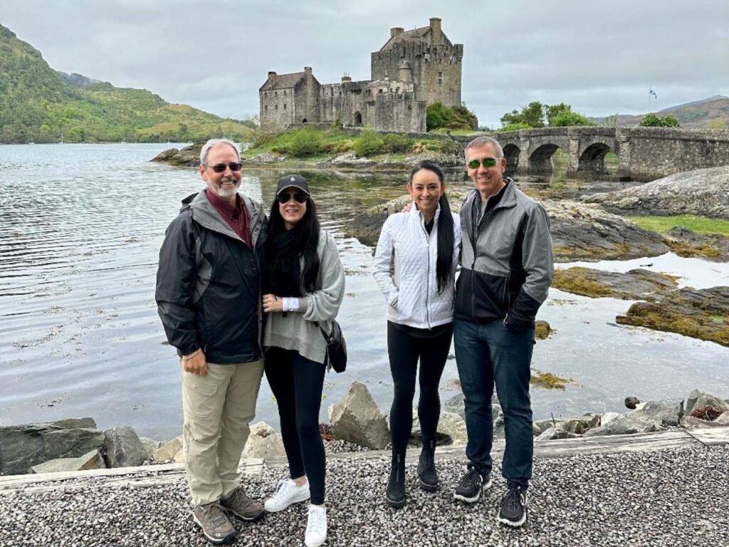 Glenn & Kelly Emery with Claudine & Tony Coleman from Cordillera Ranch at Eilean Donan castle.