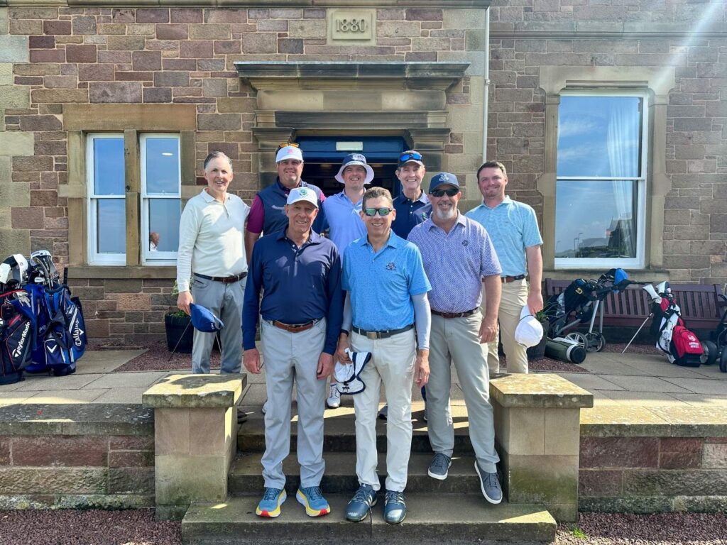 TJ Wyld, PGA with his Bull’s Bridge Golf Club members at North Berwick during their first of two 2024 Expeditions.