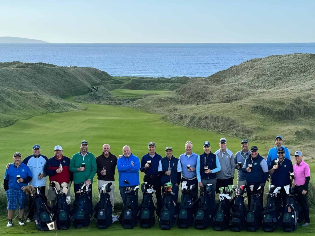 Ron Margeson, PGA and Jim Hilton, PGA with their Ould Newbury Golf Club members – fully outfitted for their round at Ballybunion Golf Club.