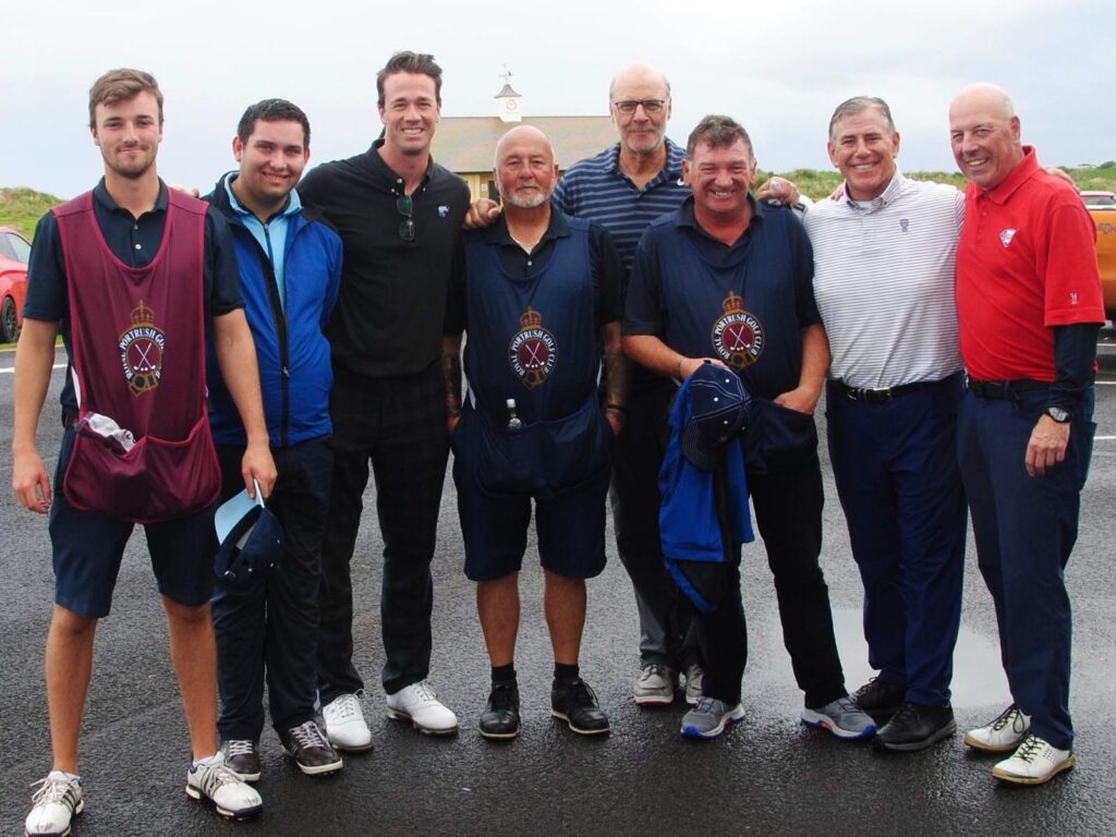 Sean Palmer, PGA with the members of The Union League of Philadelphia and the caddies of Royal Portrush