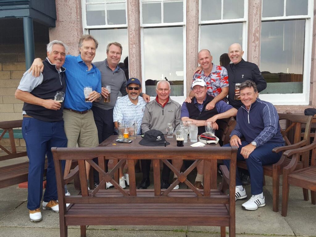 The Expedition led by Tom Snow from Claremont Country Club enjoying post-round pints at Kilspindie