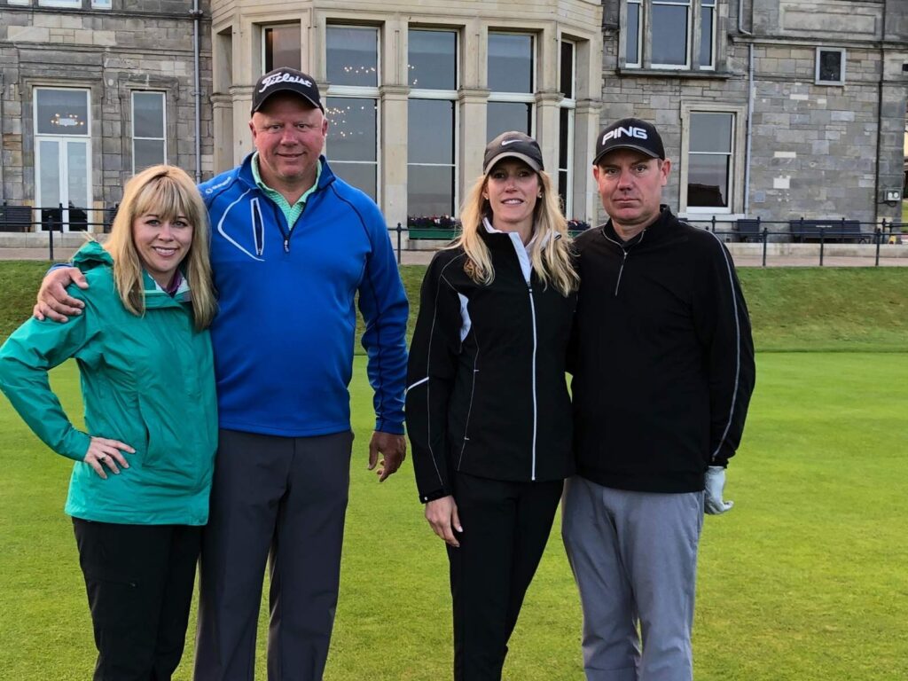 Michelle and Kirk Macumber with Lisa and John Rhodes from Wakonda Club at The Old Course