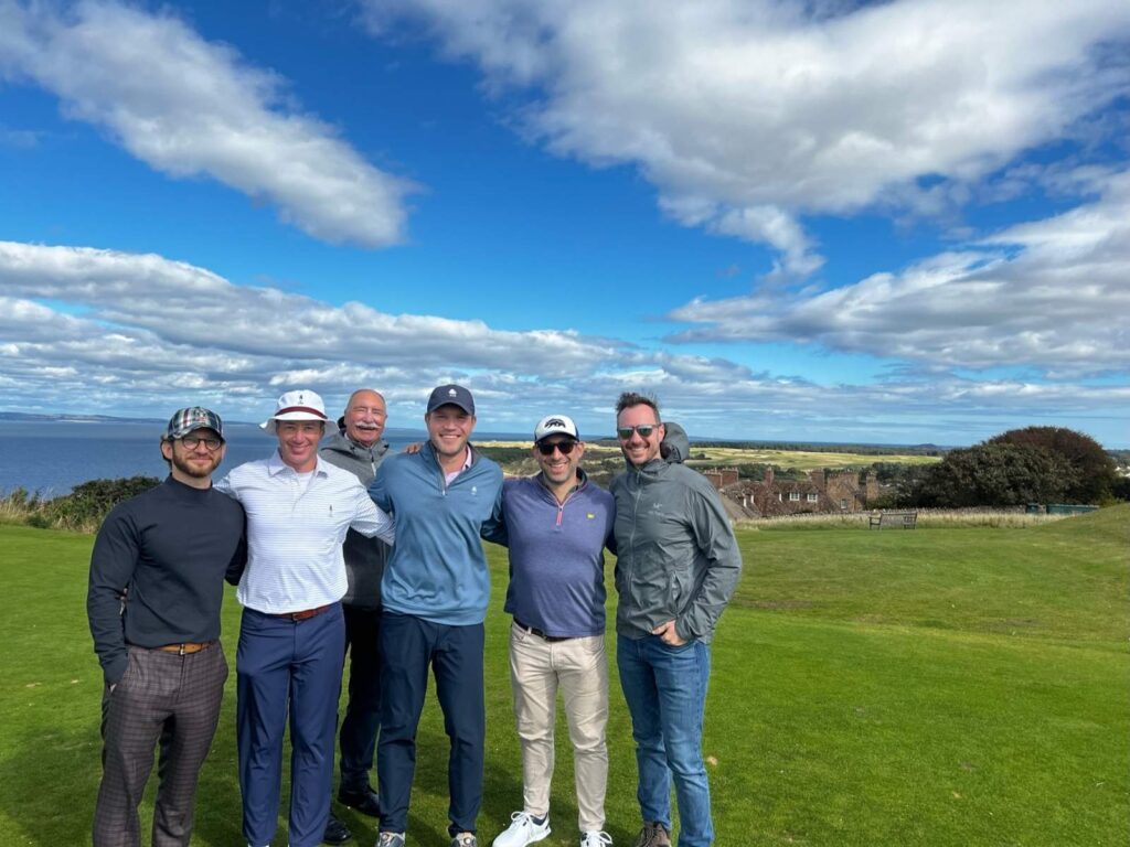 36 Group Captain Mark Konter and Friends enjoy the view from the 7th tee at Gullane Golf Club