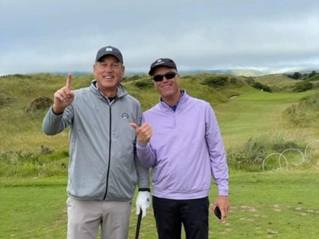 37 Jamie Rose celebrates a hole in one at Waterville Links with Group Captain Lowery Anderson