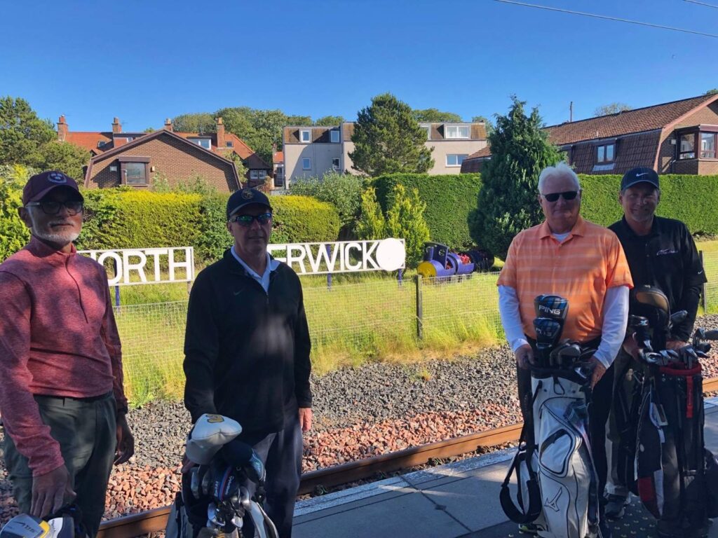 ohn Maddock and Friends from River Oaks Golf Club ride the rails to North Berwick