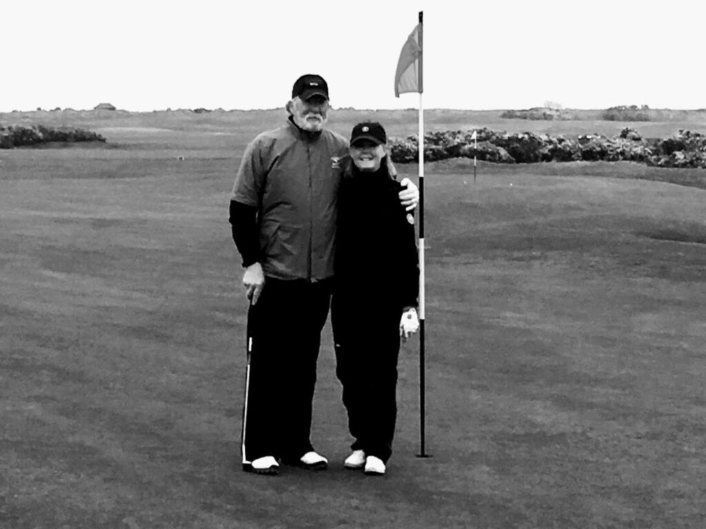 John & Susan Campbell from Gulph Mills Golf Club on the 11th hole of The Old Course