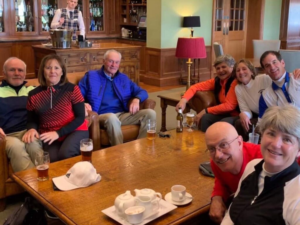 Group Captain Rayleen Cudworth and Friends from Hidden Valley Country Club enjoy post-round pints at Royal Troon. Golden Eagle Country Club at Royal Troon