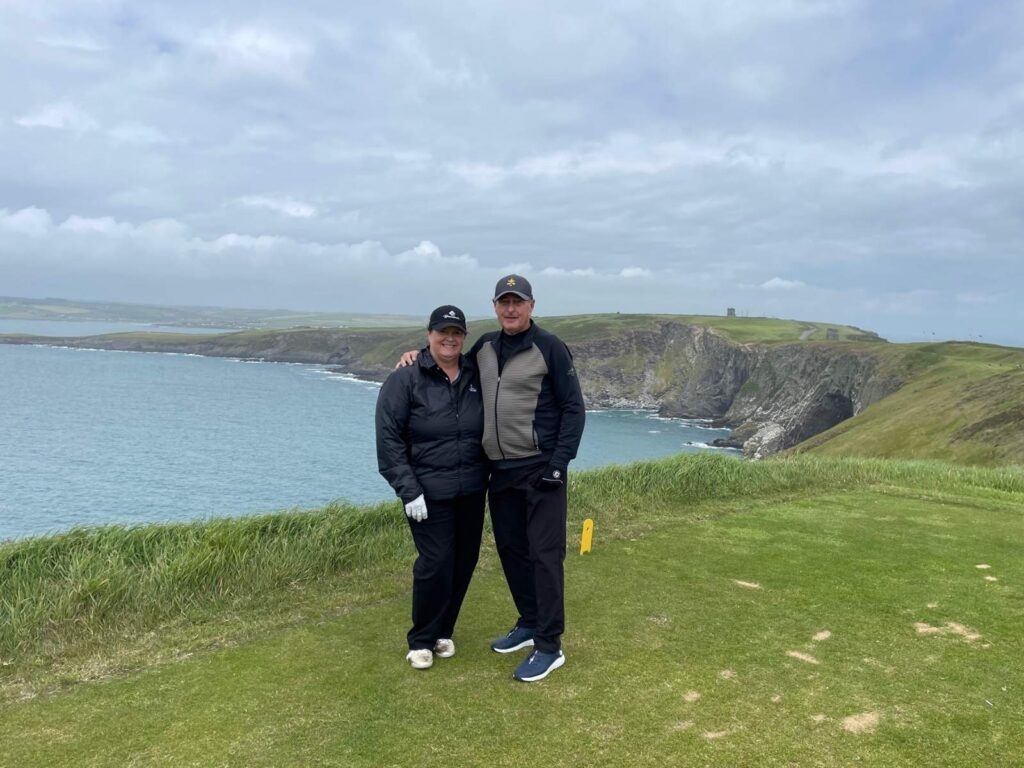 6 Diane and Steve Campbell survey the incredible 12th hole at Old Head Golf Links