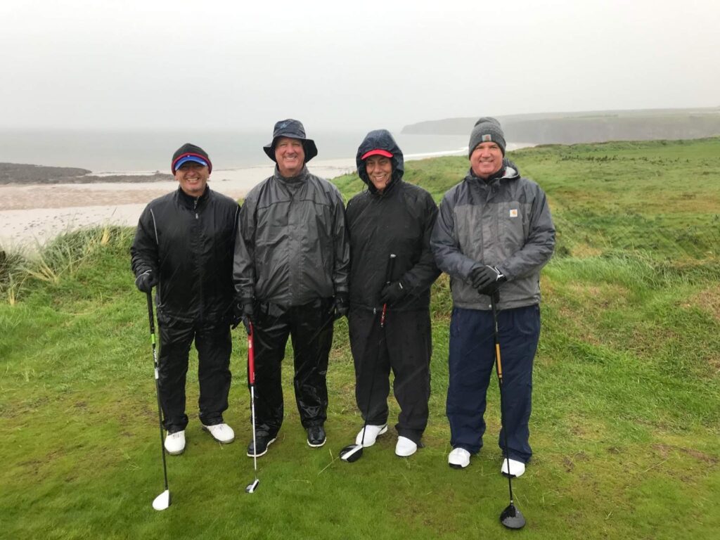 Group Captain Jack Lepping and Friends battle the elements at Ballybunion
