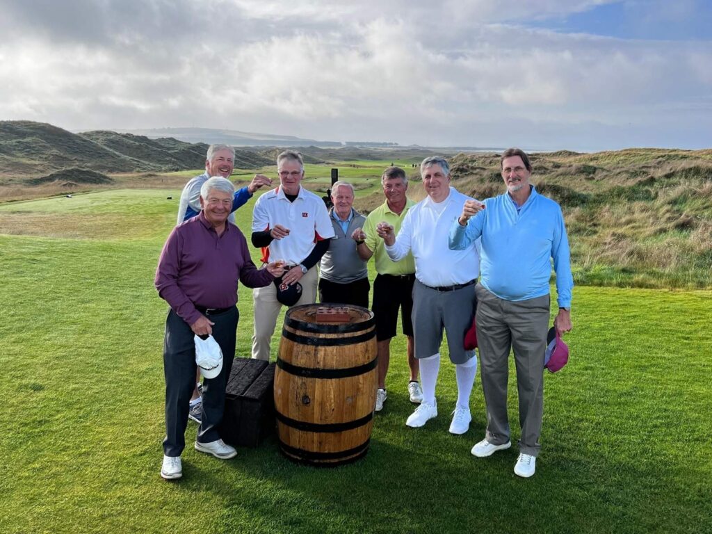 72 The Expedition led by Jeff Cooper from Moraine Country Club and Kiawah Island Club enjoys a pre-round toast at Dumbarnie Links