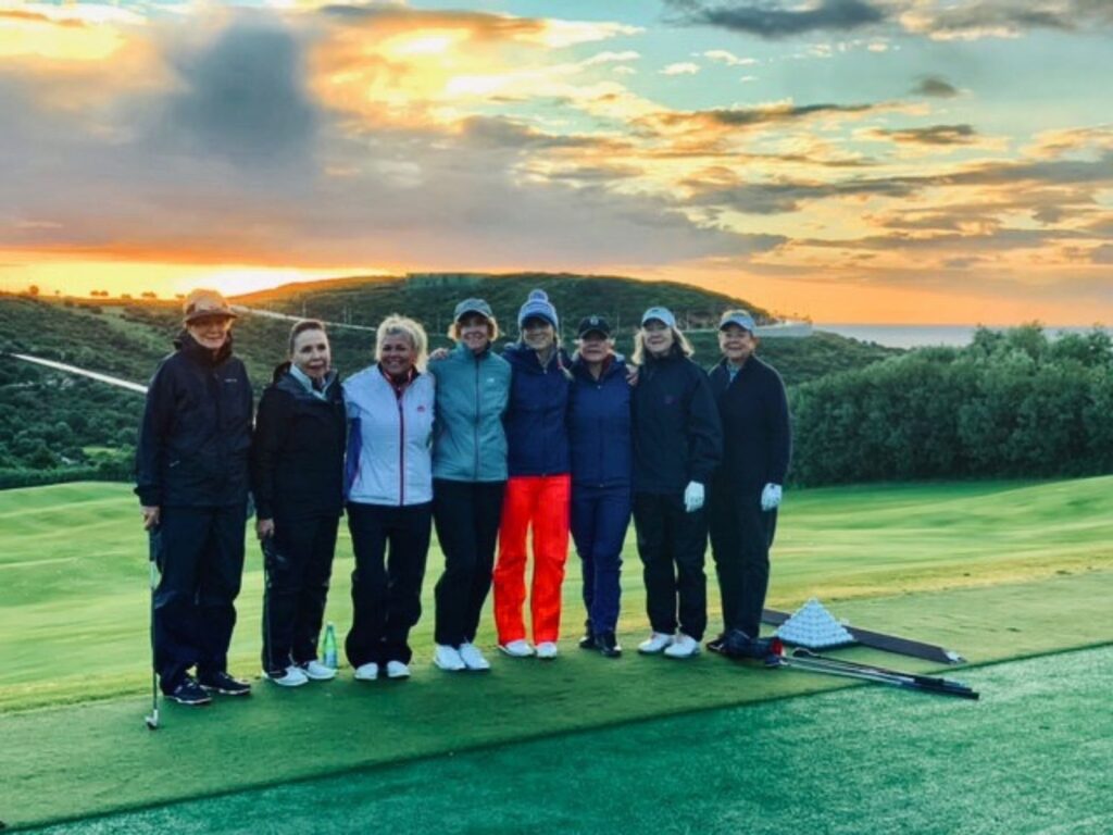Chelsa Helget, PGA and the ladies of Mayacama Golf Club enjoy the Mediterranean sunset at Finca Cortesin