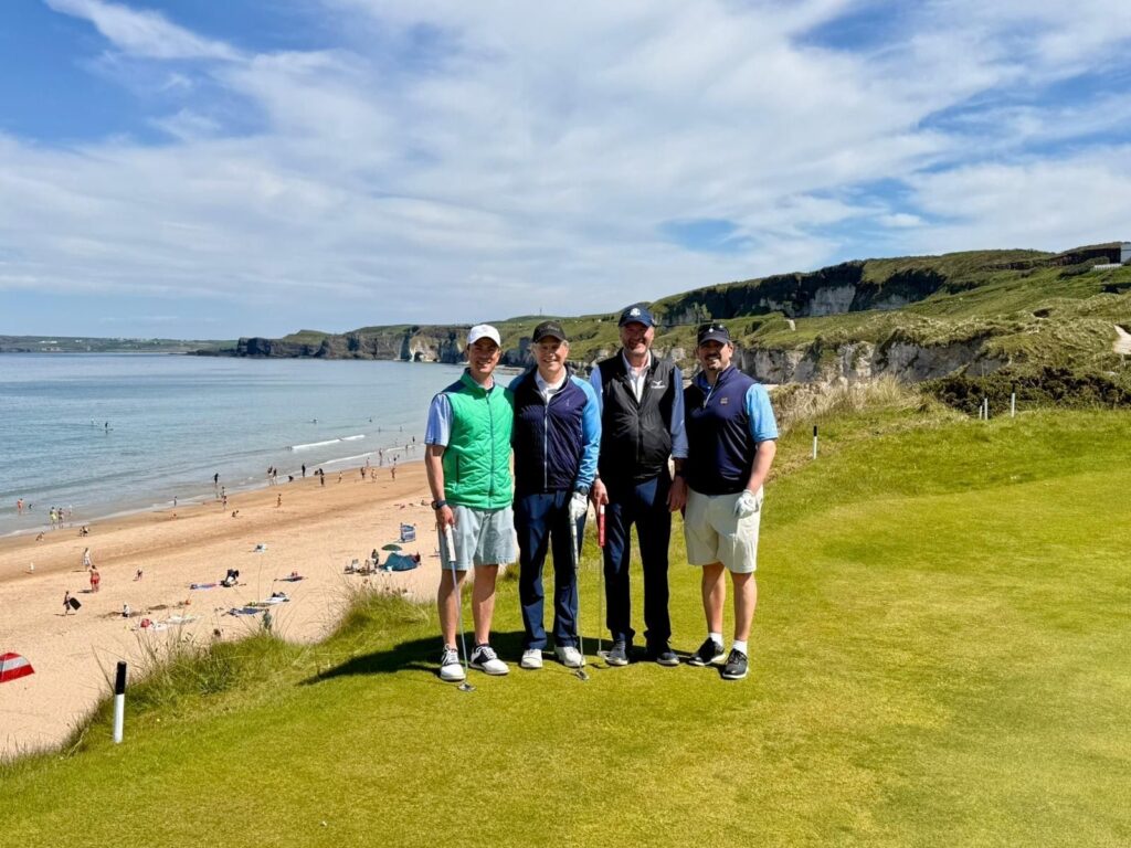 The Expedition led by John Nicodemo from Allegheny Country Club soaks up the sun at Royal Portrush.