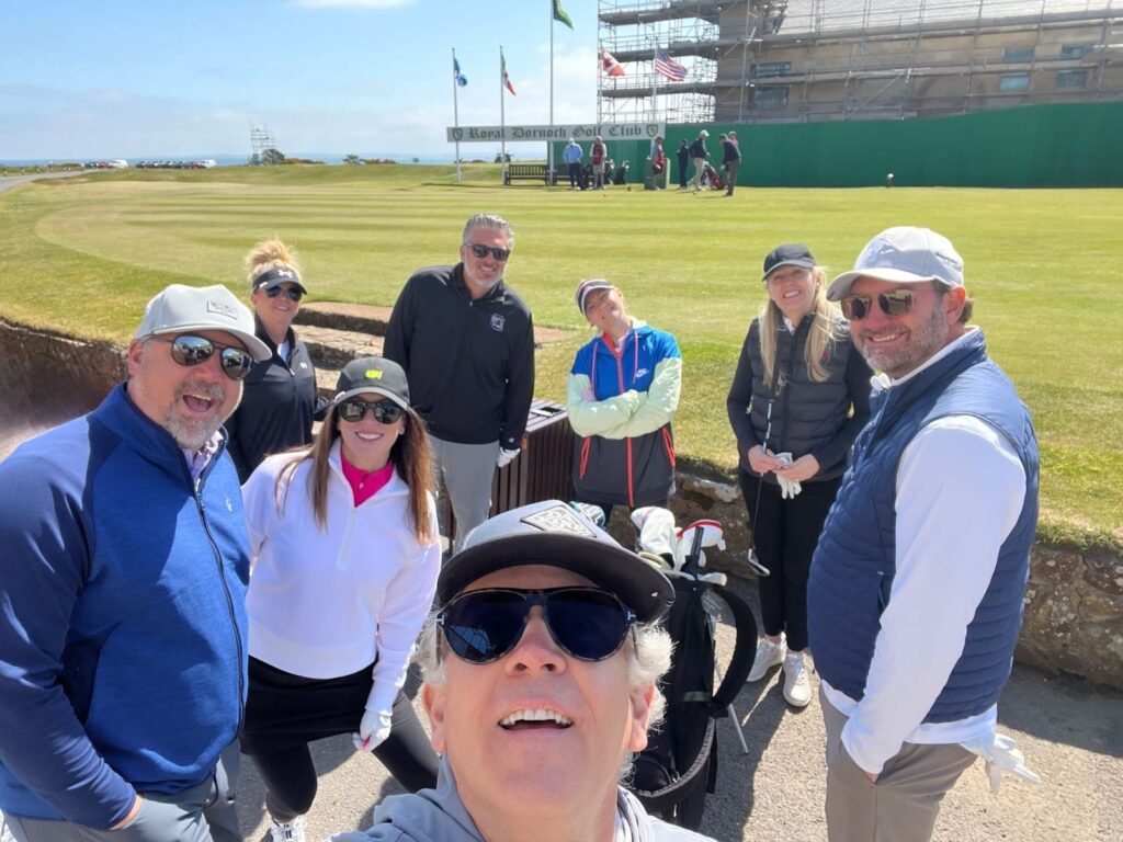 Group Captain Chris Myers and Friends from the Wisconsin Club snap a pre-round selfie at Royal Dornoch.