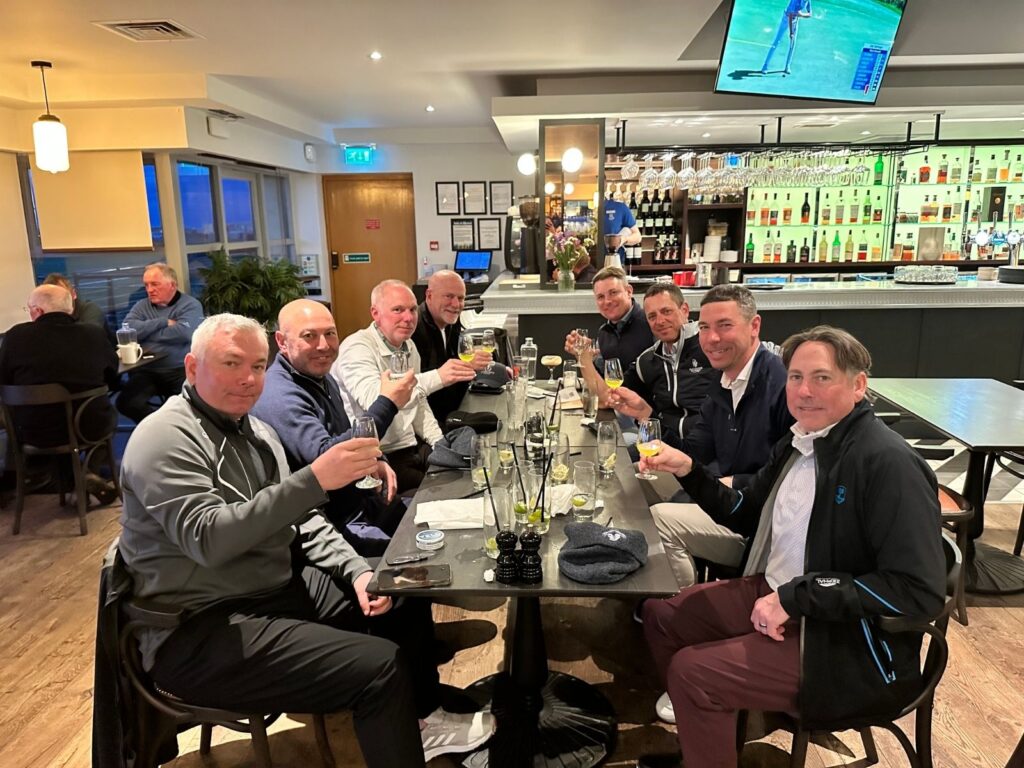 Adam Steinhofer, PGA with his Ridgemoor Country Club members at the Tom Morris Bar & Grill in St. Andrews. 