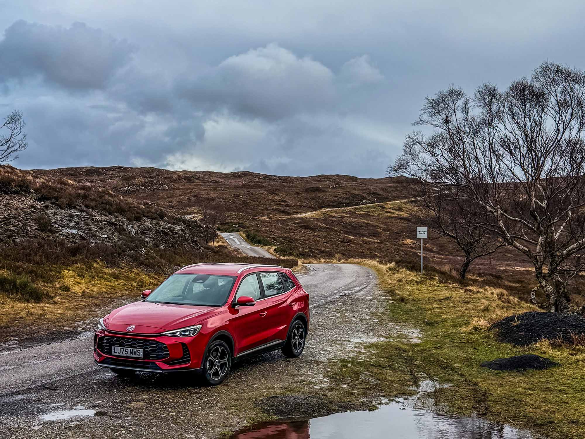 Single lane road on Scotland's North Coast 500